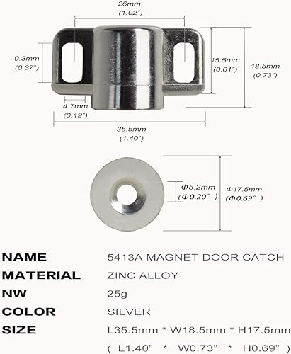Miniatura 2 de Paquete de 8 cierres magnéticos para puerta de gabinete con imán de neodimio, pestillo magnético para gabinete, cierre magnético de hardware para