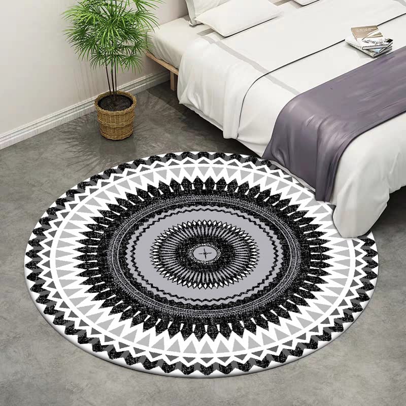 Tapis rond lavable grand format noir et blanc pour intérieur 170cm