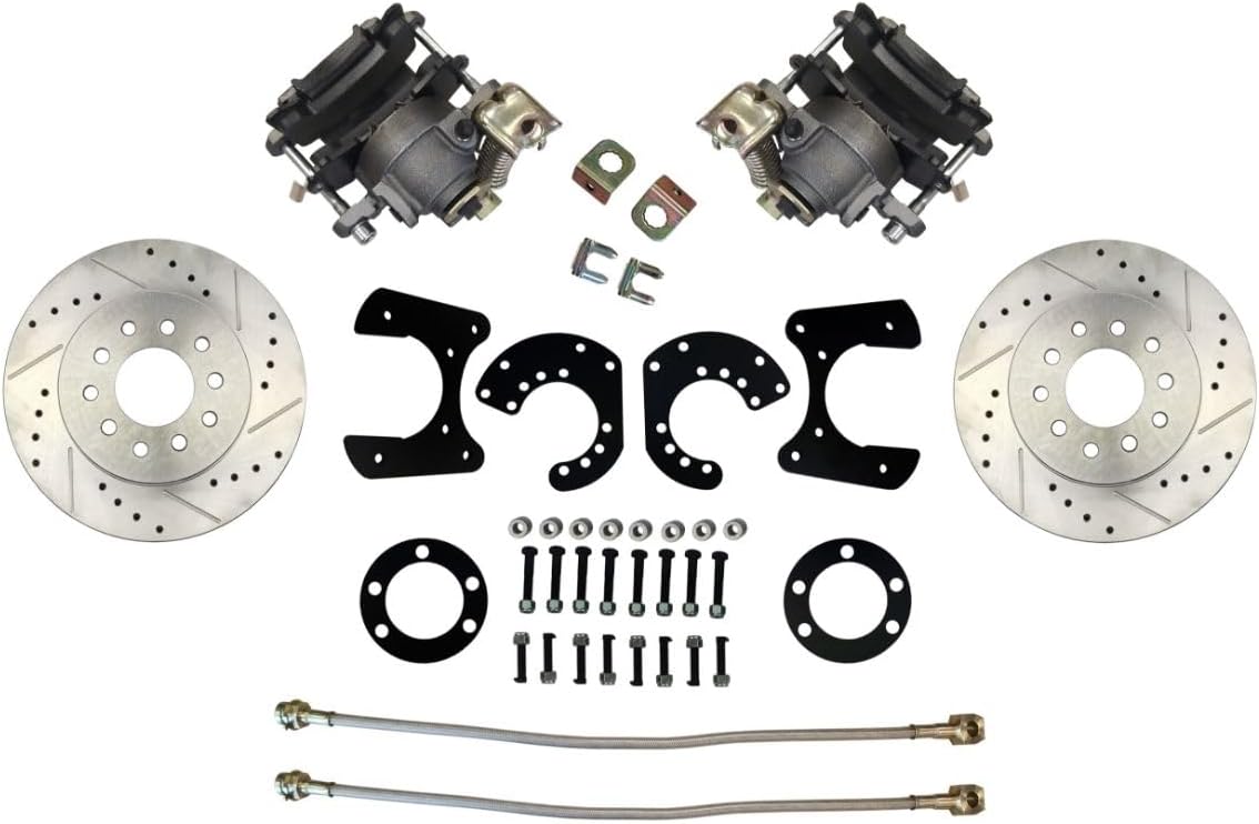 Inline Tube Compatible with Mopar Rear Disc Conversion Kit w/Cross-Drilled & Slotted Rotors w/E-Brake Cable Brackets (Cables Sold Separately)