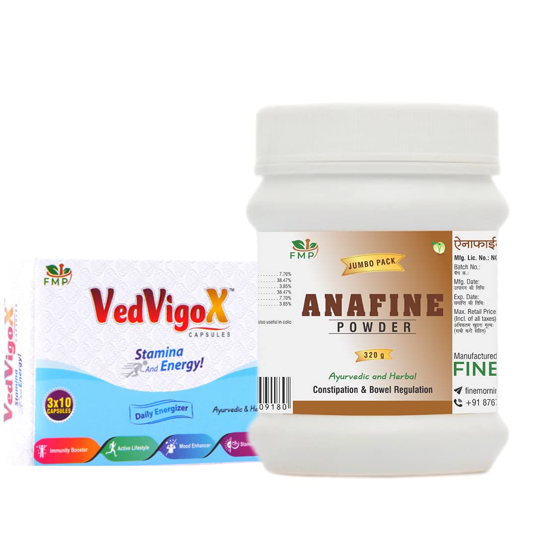 Fine Morning Pharma | Ayurvedic and Herbal | Combo Pack of VedVigoX Capsules & Anafine Powder (320g) Helps in Digestive Problems & Boost stamina, energy.