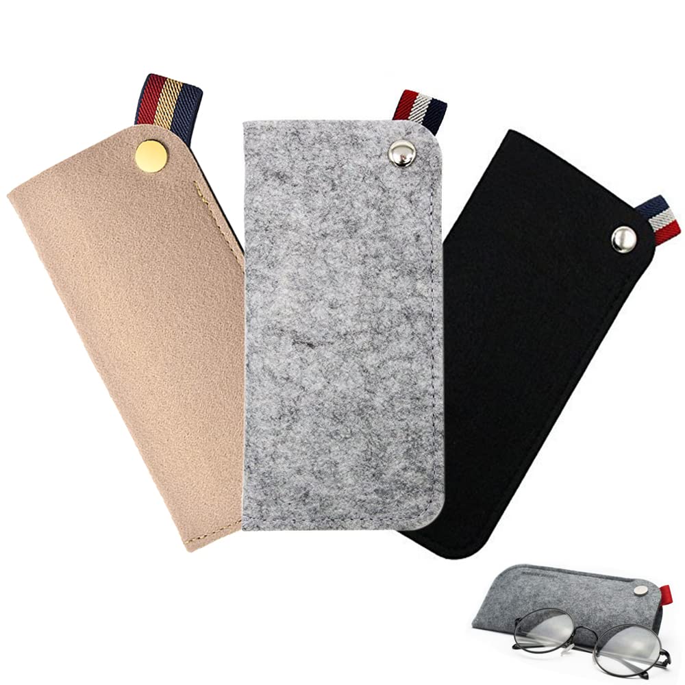 Lot De 3 Étuis Souples Lunettes En Feutre – Pochette Douce Portable Anti-Rayures, Marron Gris Foncé Gris Clair, Multifonction Voyage