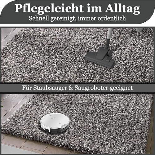 Taracarpet Shaggy Teppich Wohnzimmer Venezia Hochflor Langflor Teppiche modern Anthrazit 060x090 cm