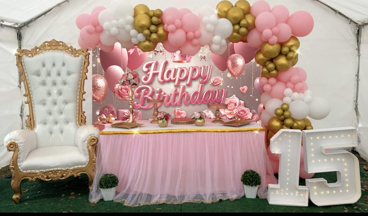 Sfondo Compleanno 7x5 Piedi Rosa Floreale Per Festa Donna – Perfetto Per Foto E Decorazioni
