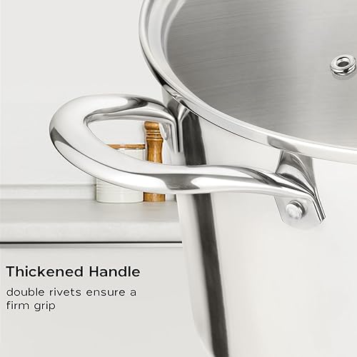 Miniatura 5 de Onader Olla de acero inoxidable 1810 olla de cocina de 8 cuartos con tapa olla de inducción de tres capas