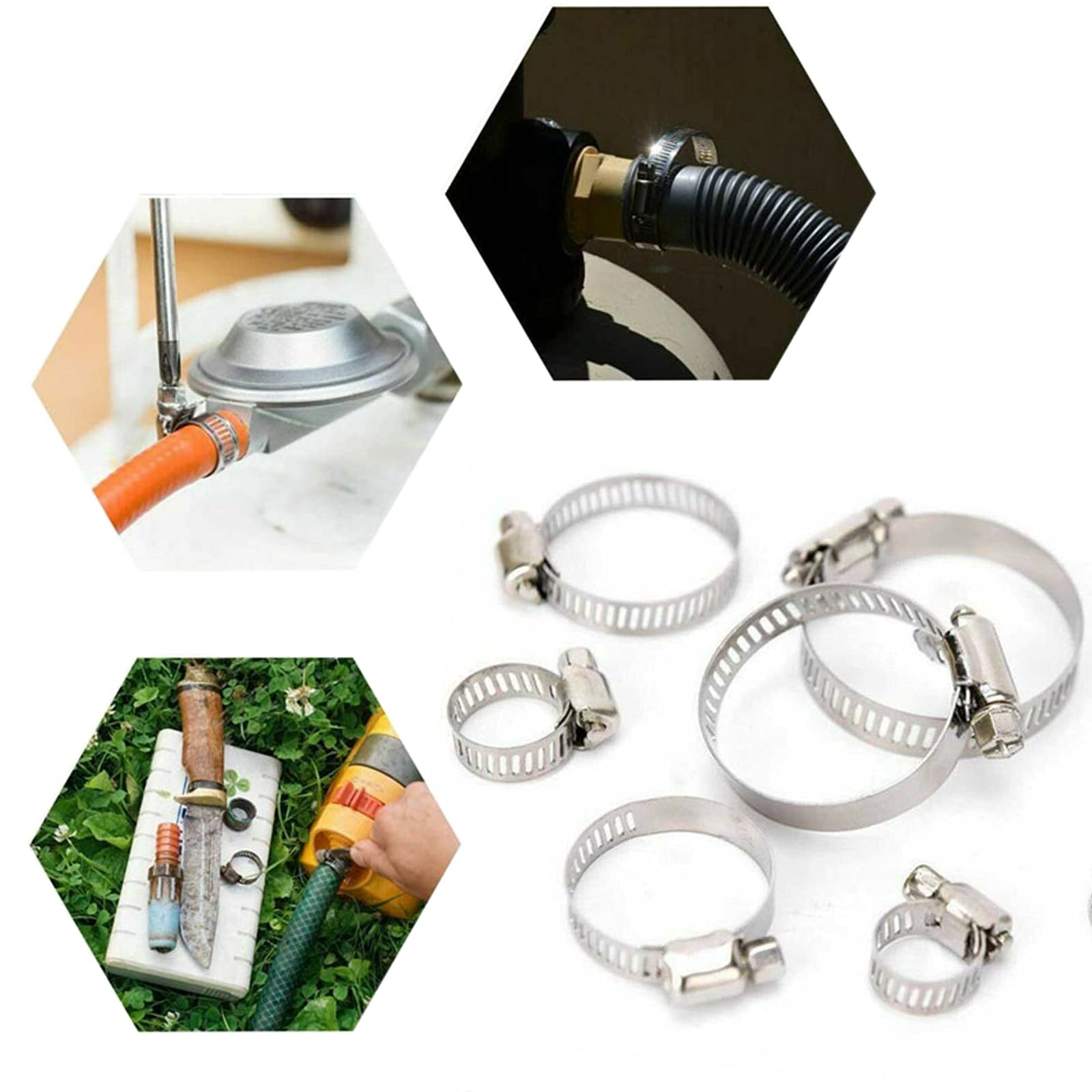Abrazadera de manguera, juego de 91 piezas con llaves inglesas, resistentes a la temperatura para tuberías de agua domésticas, tuberías de coche, tuberías de agua doméstica (8-44 mm)