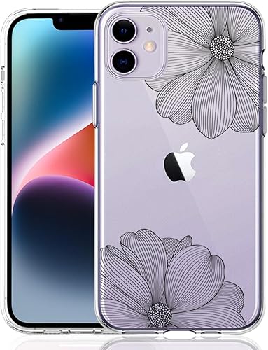 Miniatura 10 de Compatible con iPhone 11, funda transparente con flores florales a prueba de golpes, parte trasera dura, delgada, bonita funda transparente para Ola