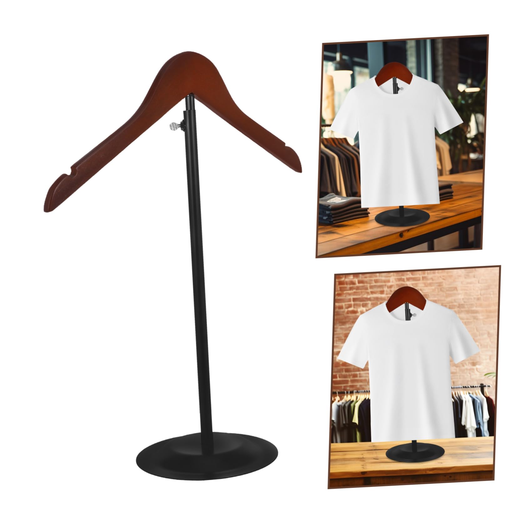 Alipis Espositore in Legno e Ferro Regolabile per Abbigliamento Design Moderno con Base Nera Stabile e Salvaspazio per Negozi di Abbigliamento e Centri Commerciali