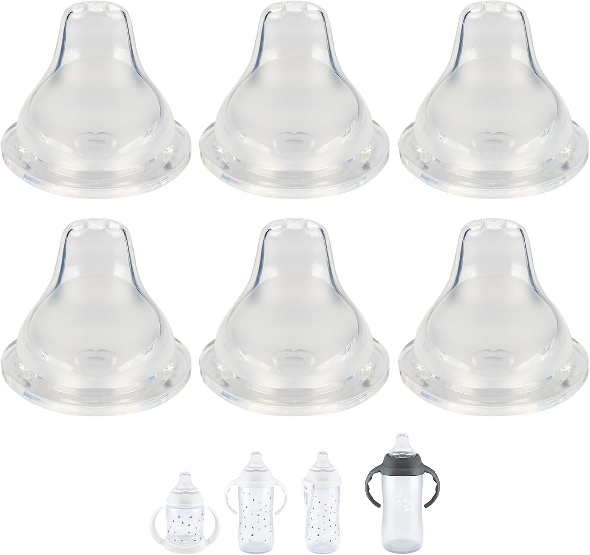 6 Count Replacement Silicone Spout Compatible with NUK, Soft Spout Replacement for NUK Active and Learner Cups, Soft 100% Silicone Sippy Cup Nipples，6m+