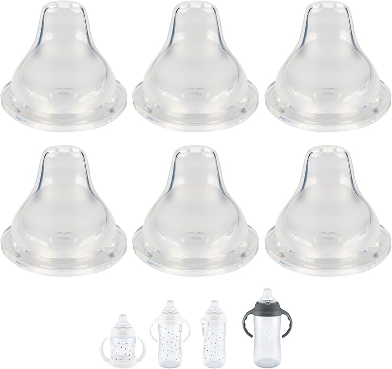 6 Count Replacement Silicone Spout Compatible with NUK, Soft Spout Replacement for NUK Active and Learner Cups, Soft 100% Silicone Sippy Cup Nipples，6m+