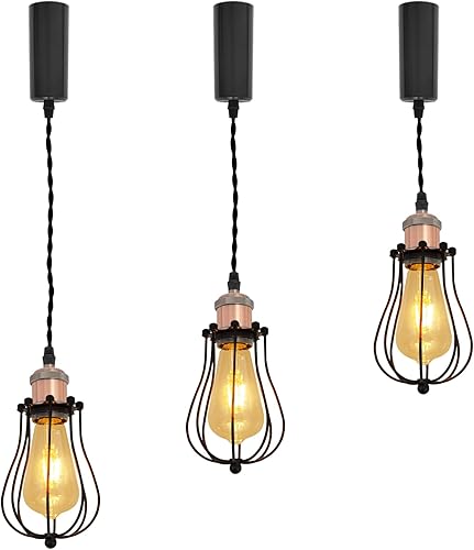 Miniatura 29 de Kiven H-System - Lámpara colgante de pista, estilo retro, diseño de loft vintage, lámpara de techo colgante de jaula de cesta negra, accesorio de 3
