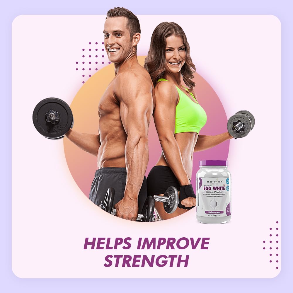 HealthyHey Nutrition 100% Egg White Protein - Low in Purine - Instant Mix - 80% Protein - Non GMO & Lactose Free - 1Kg (Unflavoured), 33 Servings 2