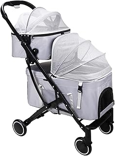 Carrinho de bebê duplo para cães para 2 gatos para cães Carrinho de estimação para cães Carrinho de bebê de duas camadas Destacável Carrinho de viagem de duas camadas Carrinho de transporte para gatos gêmeos ou (cinza a)