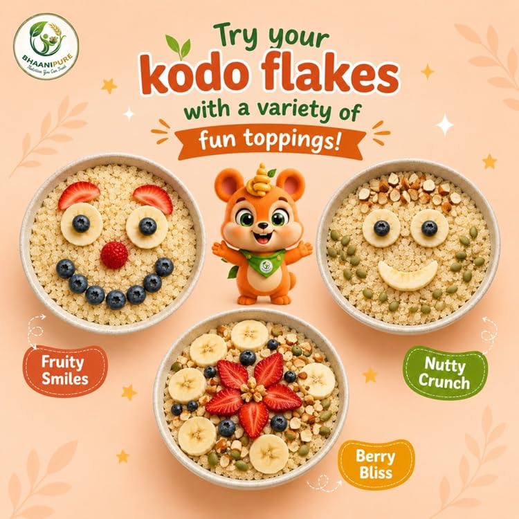 Image of Kodo Millet Flakes 250g | Gluten Free Kodo Poha Cereal | High Fiber Vegan Breakfast | Nutritious Millet Flakes