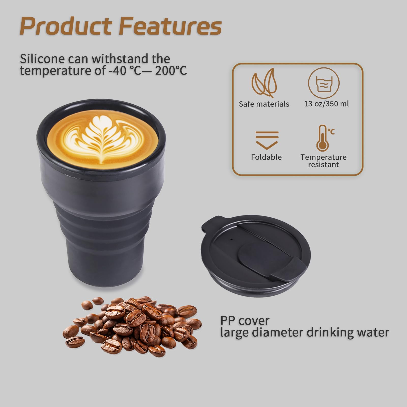 EYQ Collapsible Coffee Cup 375 ml, Reusable 12oz Coffee Cup, Silicone Foldable Water Bottles - Image 4