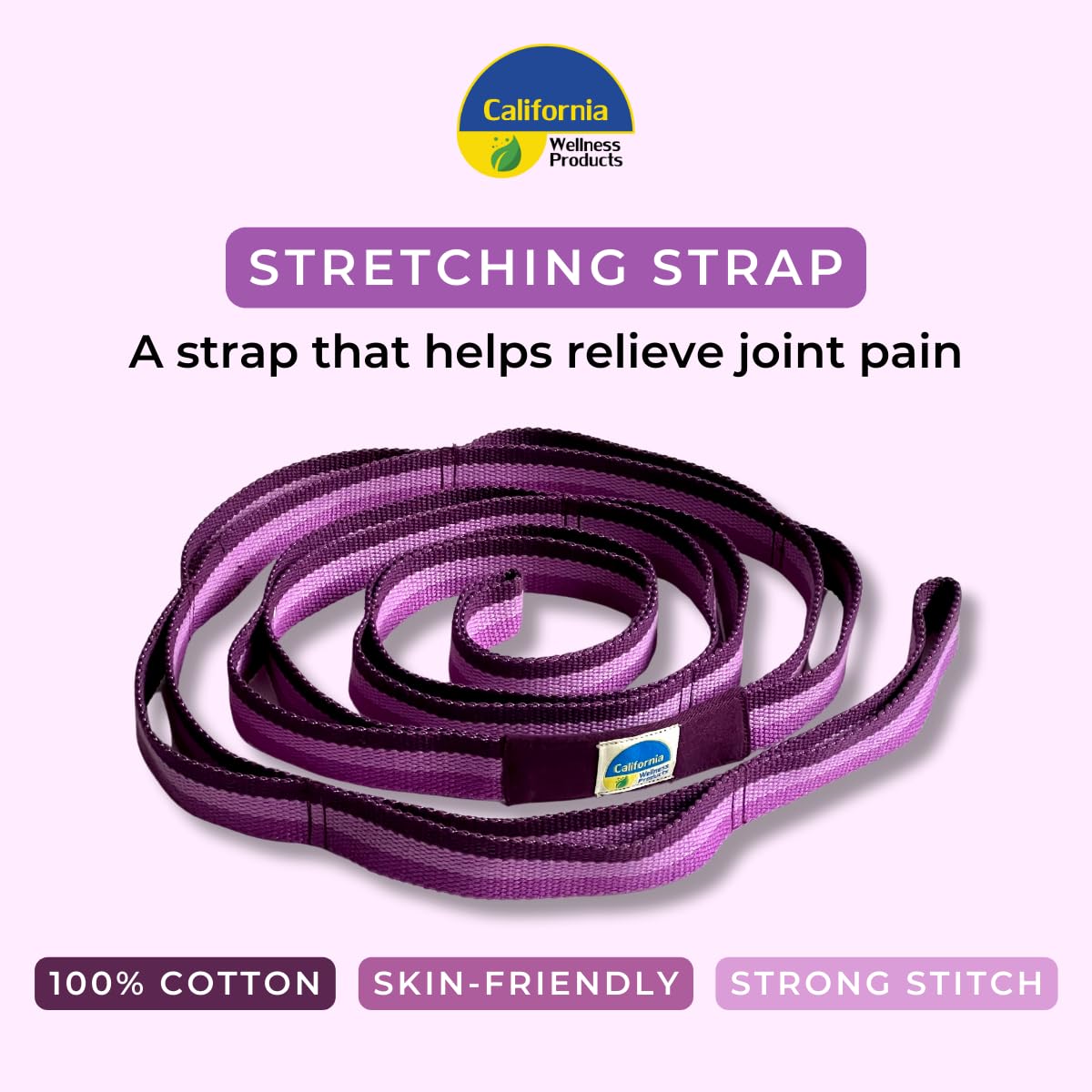 California Yoga Strap | Cinturón de yoga con trabillas | 12 bucles múltiples y no elásticos | Correa de estiramiento | Entrenamiento de gimnasio y bandas de ejercicio | Terapia física | Mejora la