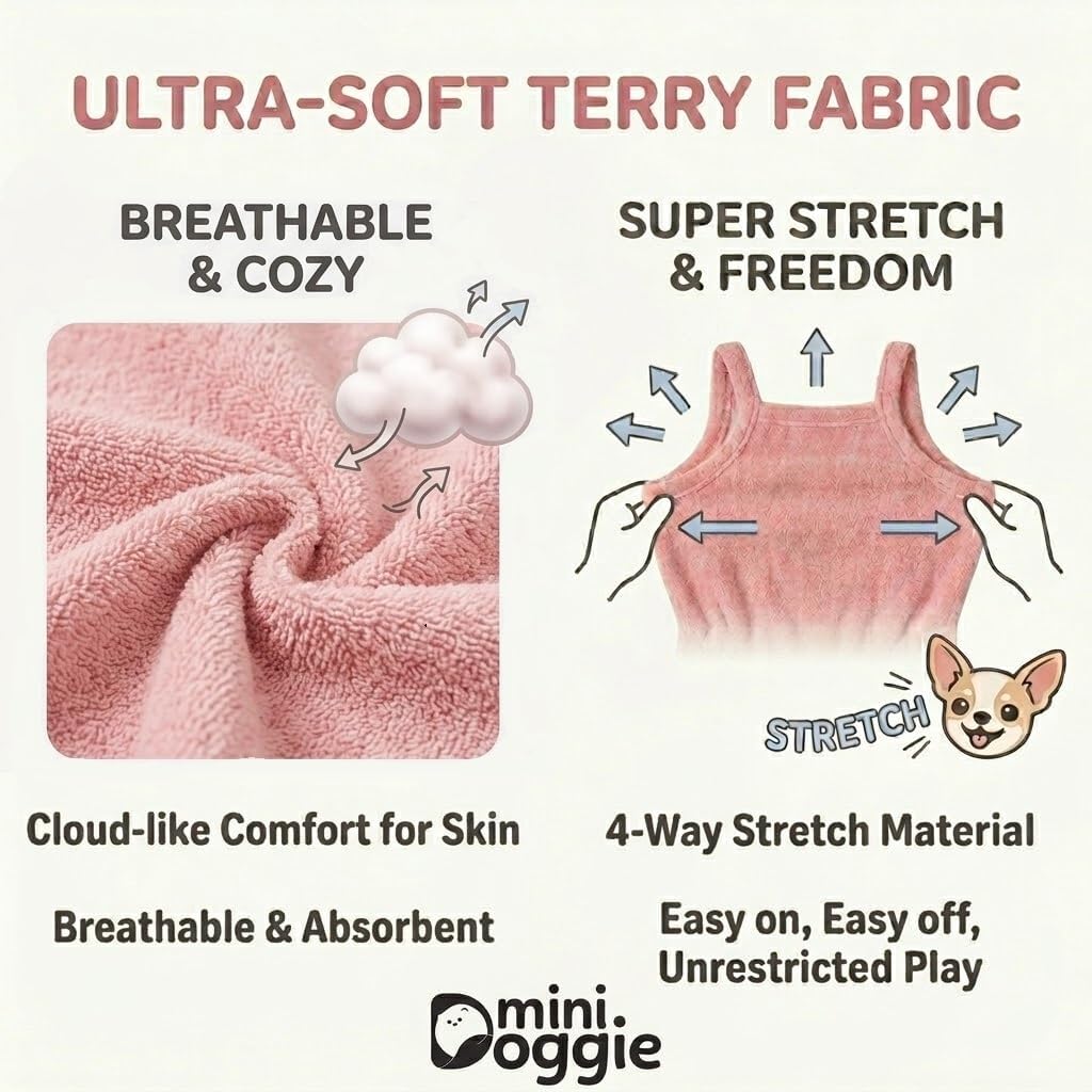 Soft Terry Cotton Onesie for Small Dogs — Post-Bath Bodysuit, Breathable & Stretchy (Pink, Medium)