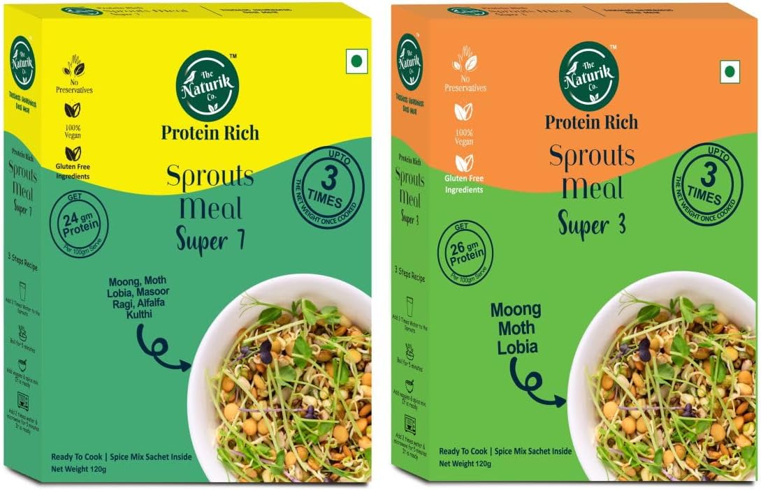 Sponsored Ad - The Naturik Co Ready to Eat Sprouts Mix With Spices - 120g (Combo, Pack of 2), 3x Protein and High in Fiber, Super 3 and Super 7 Mixed Sprouts, Great for Breakfast and Salads | As Seen On Shark Tank