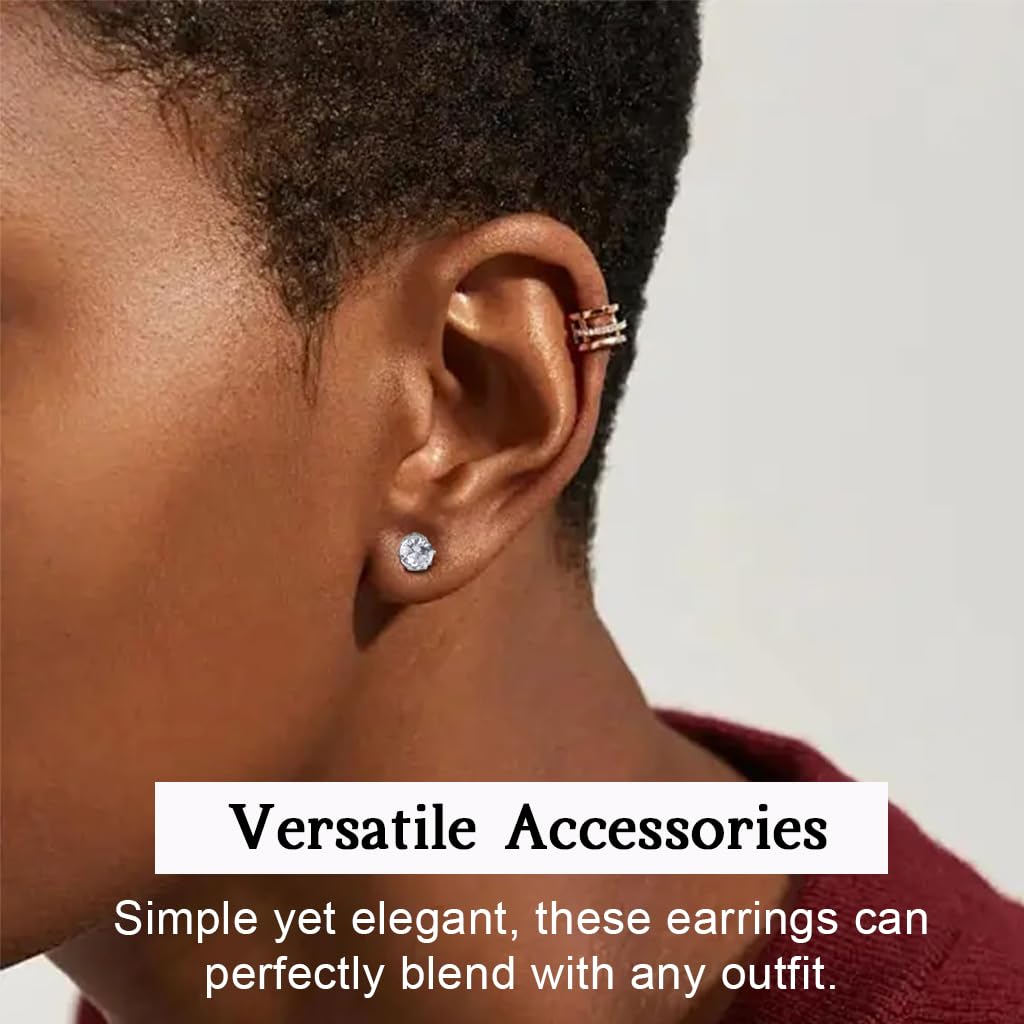 SANNIDHI® 5 Pairs Earrings Set for Women 4/5/6/7/8mm Rhinestone Magnetic Shiny Clip-on Earring Round Cubic Zirconia Stud Earrings for Non-Pierced Ears 4