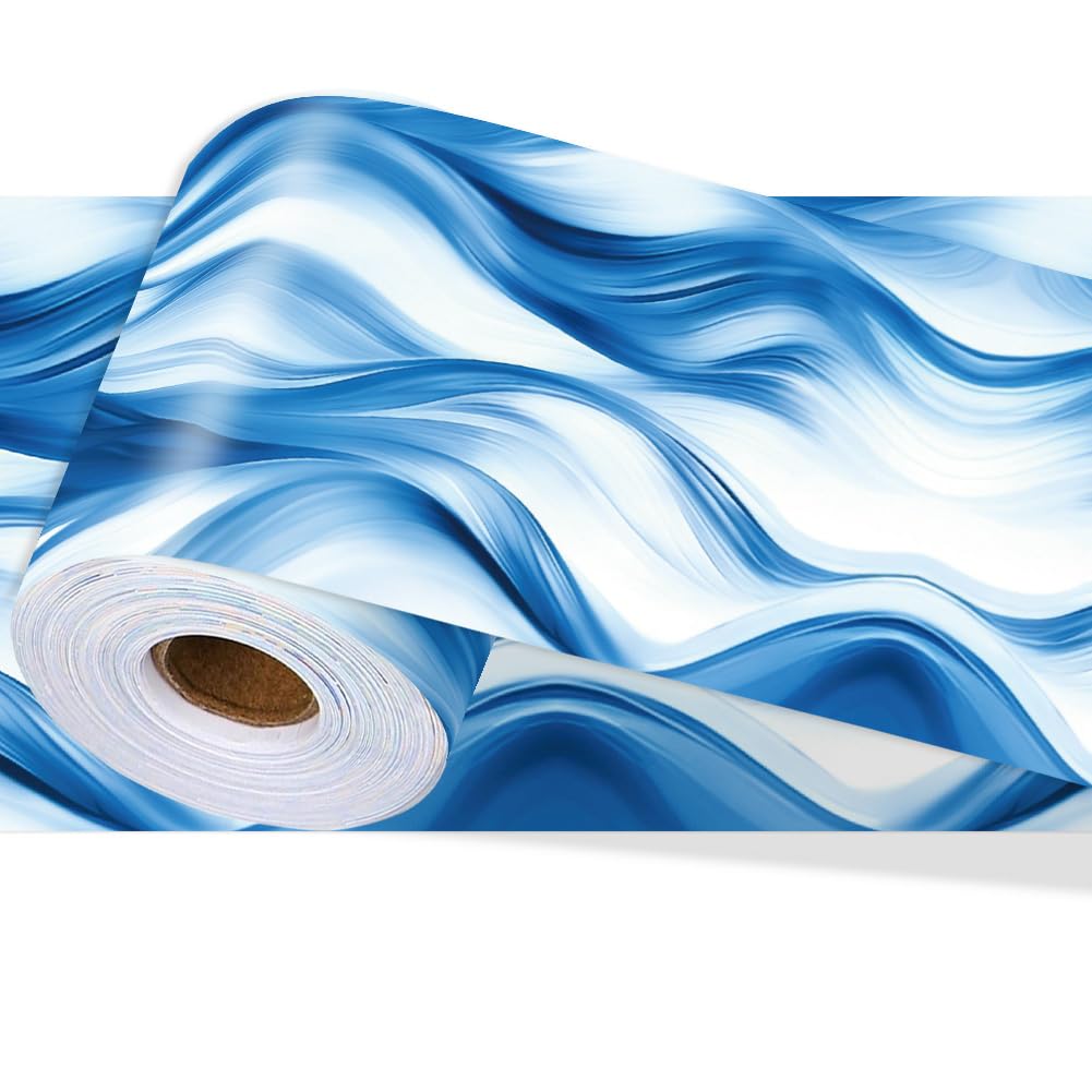 PRESSINART Ocean Wave Border Wallpaper Border Peel and Stick 196.9 x 3.9 Inch Ocean Waves PVC Decorative Molding Stickers Mirror Frame Trims for Bathroom Kitchen Backsplash Hotel Home Decorations