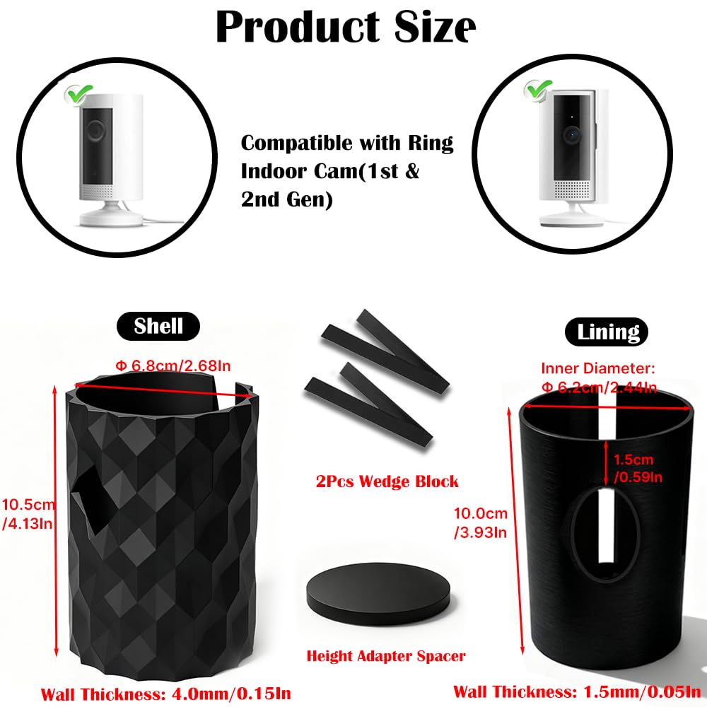 Vase décoratif compatible avec Ring Indoor Cam 1ère et 2ème | Comprend un adaptateur modulaire pour la compatibilité Ring Cam 1ère/2ème génération. Dispose d'un motif géométrique moderne