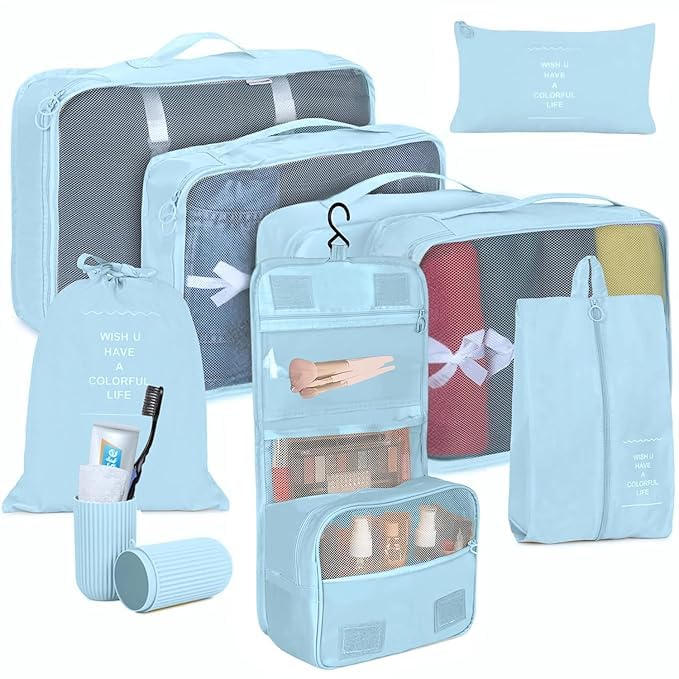 ERITIN Complete Travel Set with Toothbrush Case, Packing Cubes for Travel,Travel Organizer Pouch, Packing Bags for Travelling,Bag Organiser for Travelling with 1 Year Warranty- Beige