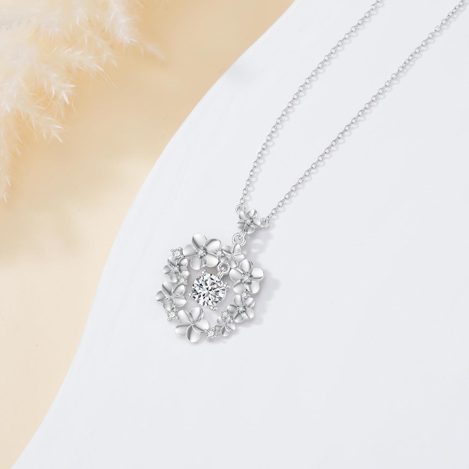 925 Sterling Silver Plumeria Flower Pendant Necklace for Women Ladies Jewelry Gifts - Image 3