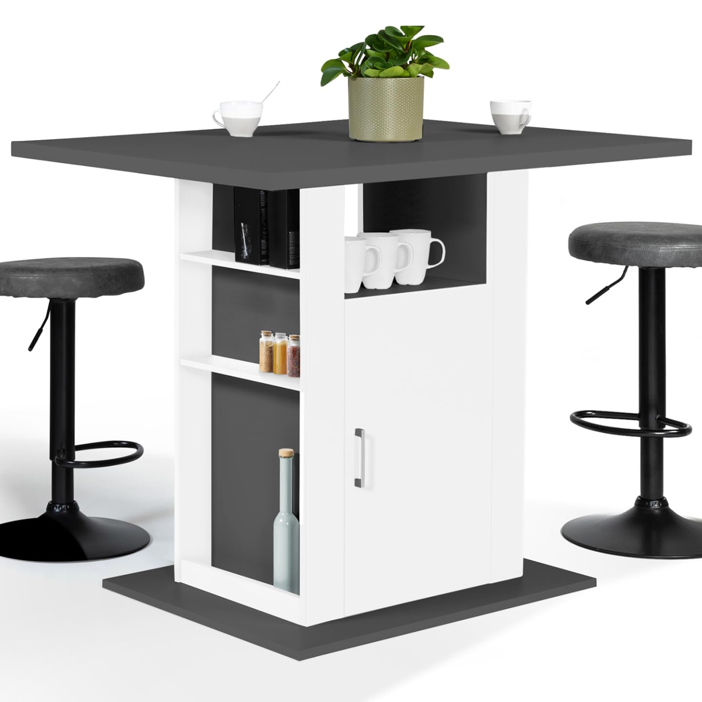 IDMarket - Ilot Central UGO 110 cm Plateau Bois Gris et Blanc avec rangements