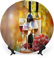Vista 1 de Platos decorativos, adorno con estampado de vino, vino sabroso en barril de madera en plantación de uva, 6 pulgadas, 1 plato con 1 soporte
