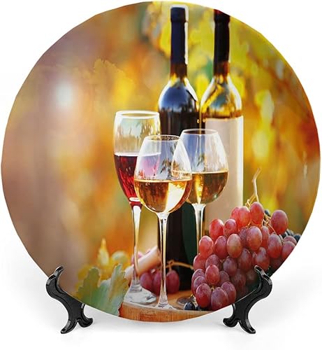 Platos decorativos, adorno con estampado de vino, vino sabroso en barril de madera en plantación de uva, 10 pulgadas, decoración de pared de cocina,