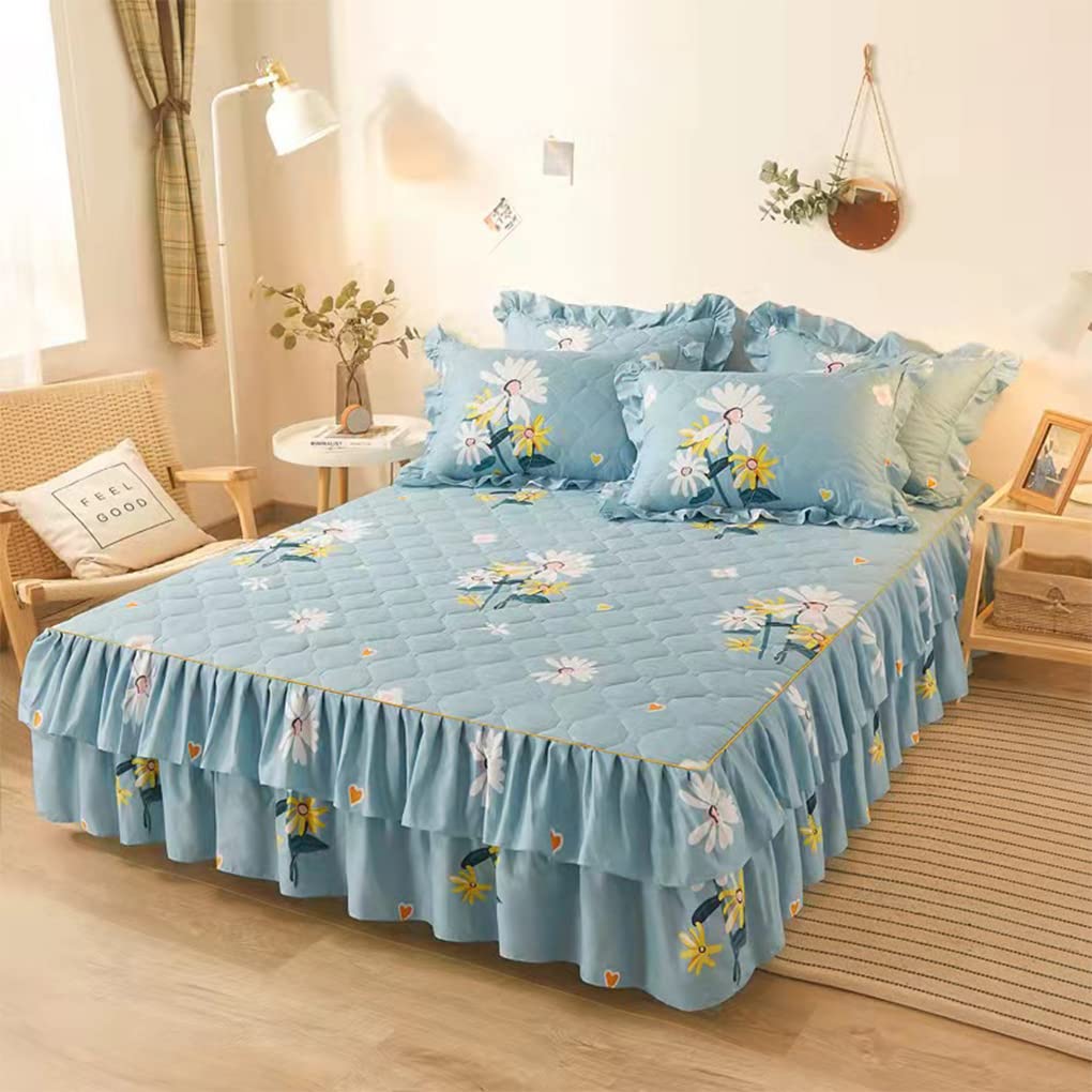 KOMAGOME Ruffle Bed Skirt 3-Piece Bedspread Set Dust Ruffle 3 Side Coverage 15.7 inch Drop Soft Warm (Daisy,120X200cm for 1.2m Bed)