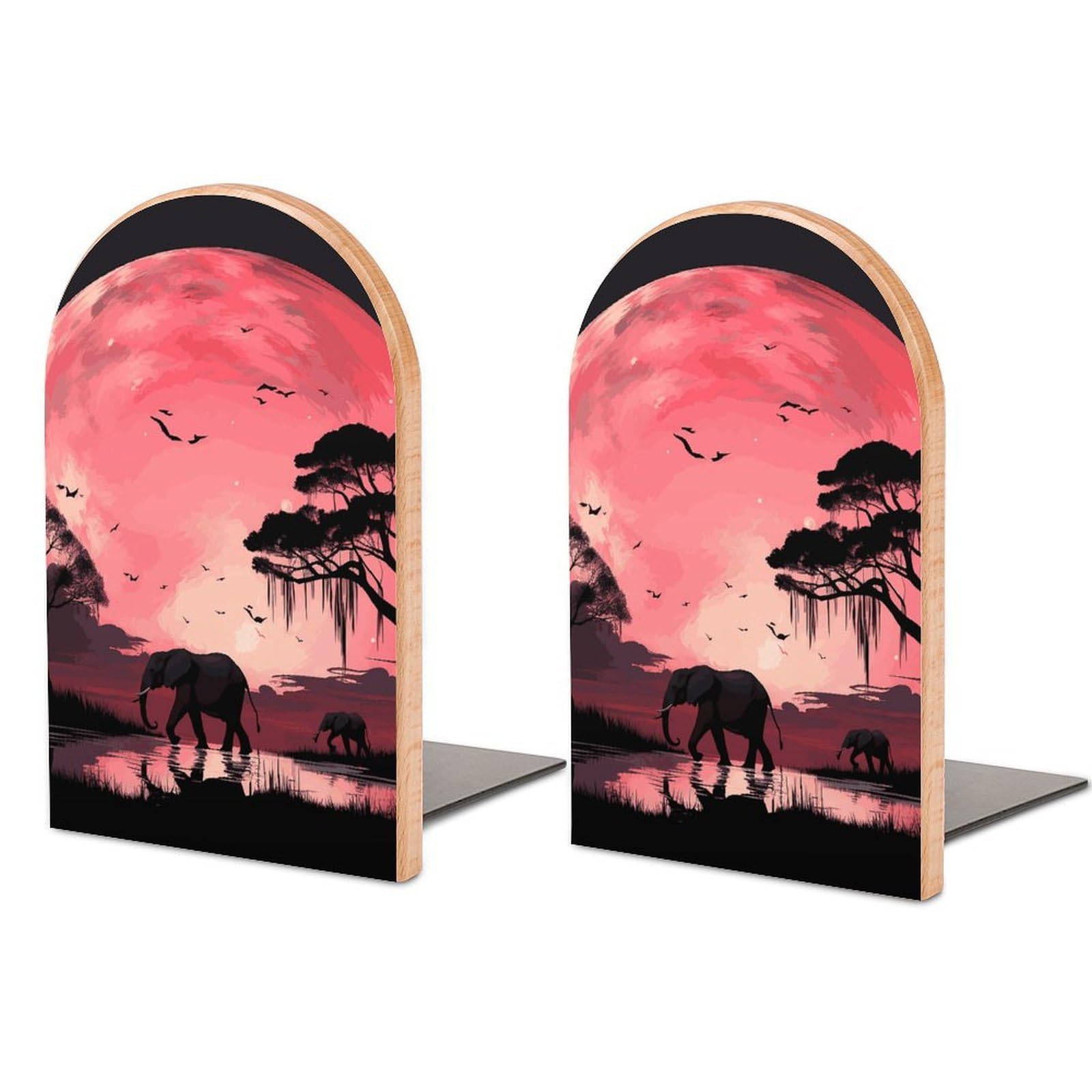 Pink Moon Elephant Bookend Modern Bookends for Shelves Non-Skid Book Holder Heavy Duty Metal Book Storage for Books CDs Decorative Book Stopper for Home