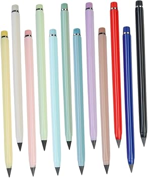 12pcs Inkless Pencils No Sharpening Reusable Everlasting Pencils for Drawing Writing and Sketching Lightweight Compact Multi-color White Macaron Yellow Green Purple Blue Pink Green