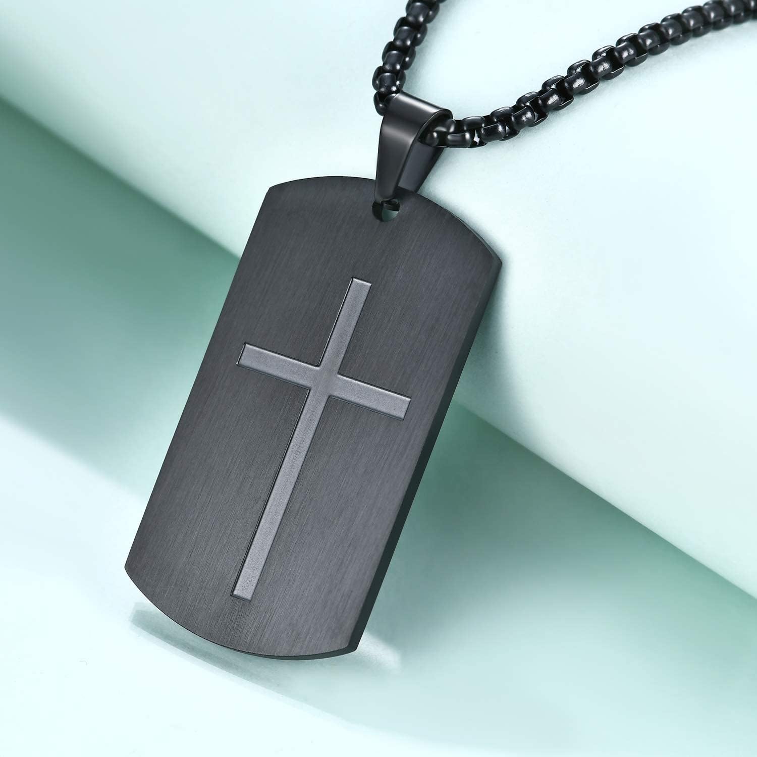 Rnivida Men's Bible Verse Cross Tag Pendant Necklace, Stainless Steel Christian Inspirational Necklace Jewelry for Men - Image 4