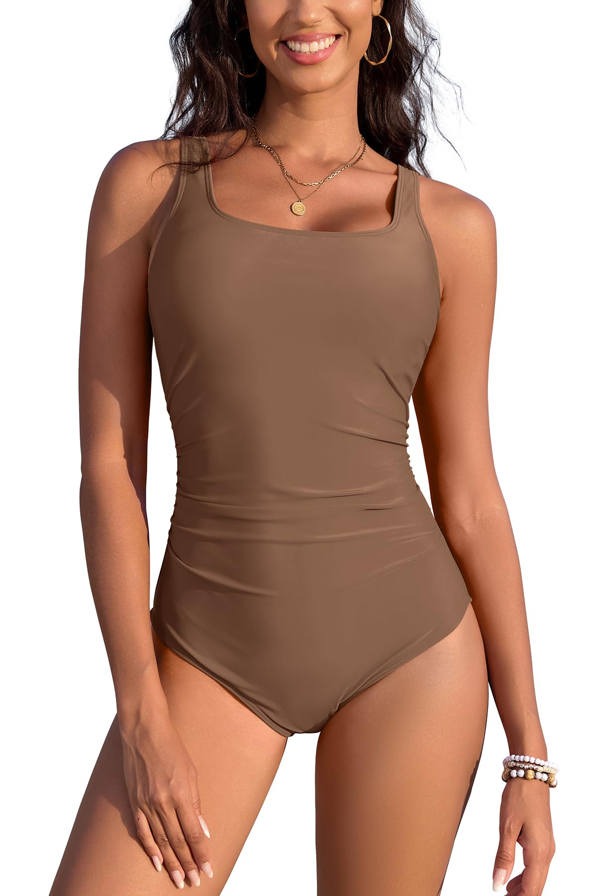 SHEKINI Traje de baño de una pieza con aros para mujer, con control de abdomen, fruncido, vintage, push up, traje de baño