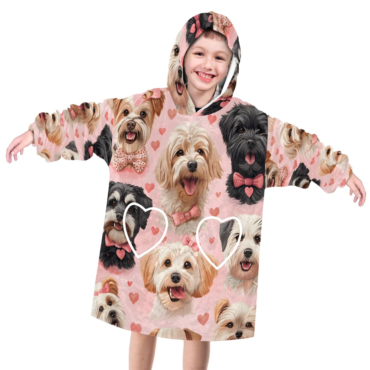 Pardick Wearable Blanket Hoodie for Kids, Working Dog Fleece Sweatshirt Blanket Oversized Blanket Sweatshirt with Pocket Flannel Warm Hooded Blanket 6-10 Year Old Girl Boy Gift, One Size