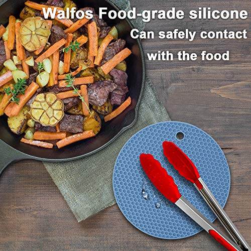 Image of Walfos Silicone Trivet Mats - 4 Heat Resistant Pot Holders, Multipurpose Non-Slip Hot Pads for Kitchen Potholders, Hot Dishers, Jar Opener, Spoon Holder, Food Grade Silicone & BPA Free (Nordic Blue)