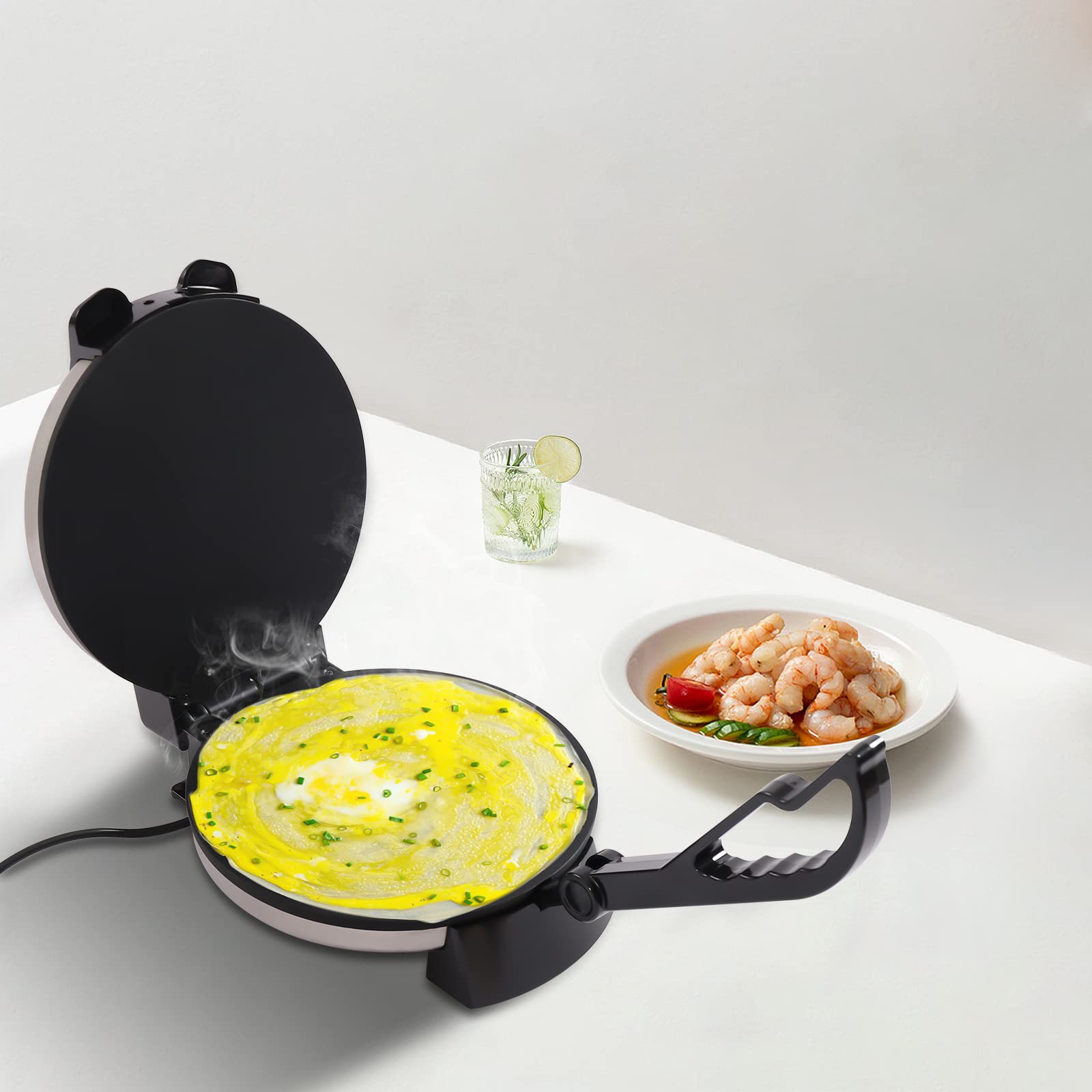 Roti-Maker Doppelseitiges Tortilla-Maker Taco Presse Erhitzen 12-Zoll Roti-Maschine Pfannkuchenbäcker für Einfache Chapati-Herstellung, Pfannkuchen, Crepes/Omelettes mit Antihaftbeschichtung