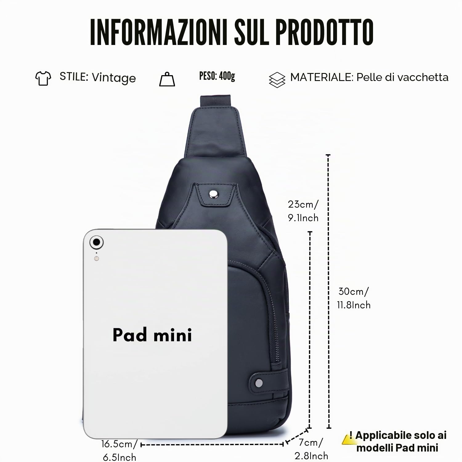 WeeDee Borsello Uomo Tracolla Vera Pelle, Zaino Monospalla, Pacco Petto, Borsa a Spalla, Borse a Zainetto Sport Viaggio Resistente all'acqua