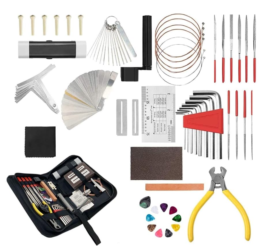 Luminexia 61PCS Chitarra Cura e Manutenzione Strumento Kit,Set di Strumenti per la Manutenzione della Riparazione della Chitarra,per Violino Ukulele Chitarra Ukulele Basso Mandolino Banjo