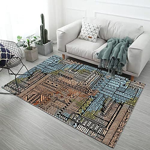 Teppich Läufer Flur rutschfest Waschbar Geometrisches Mosaik braun blau Kücheläufer Teppi 80 x 150 cm Cover