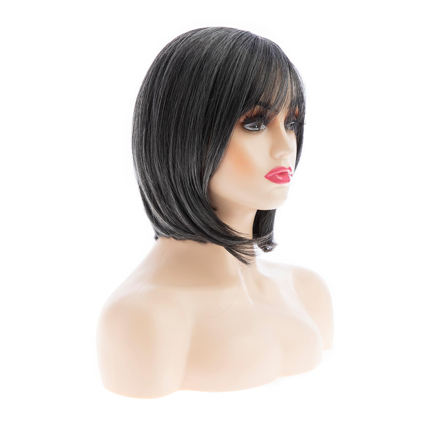 Qnbiar Grey Bob Wig for Women Short Mix Gray Natural Straight Hair with Bangs Heat Synthetic Cosplay Costume Hair Wig - Image 4