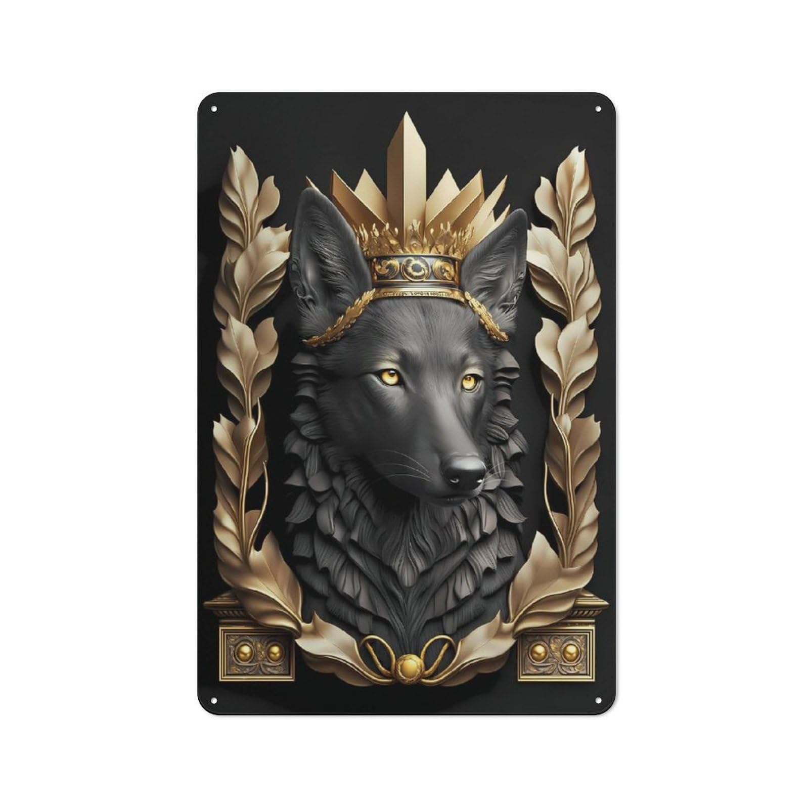 Junmoney Style-20 Noble King Wolf Workshop Style Metal Wall Decor 30X20cm, Decorative Metal Plaque For Garage, Hobby Room, Office Or Man Cave