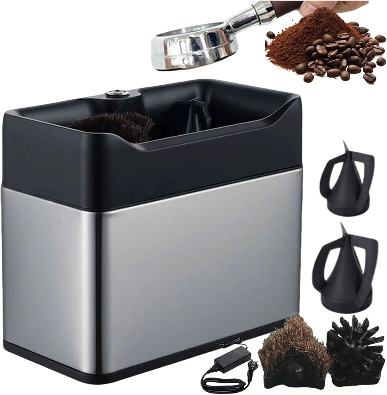 Limpiador Eléctrico De Portafiltros De 58 Mm con 2 Paños para Polvo Y Cabezales De Cepillo, Máquina Automática para Moler Café para Uso Doméstico Y Comercial, Herramienta De Limpieza Esencial.