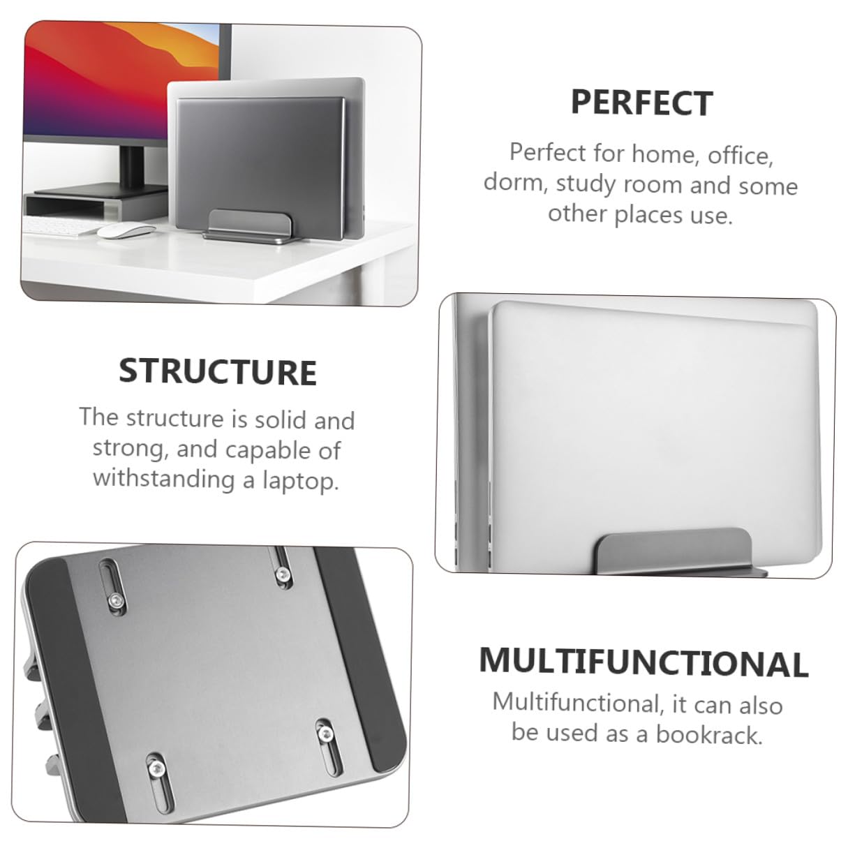 Kisangel Soporte Portátil Vertical Doble de Aluminio Base Resistente y Ligera para Laptop y Tablet Ahorro de Espacio para Oficina y Hogar