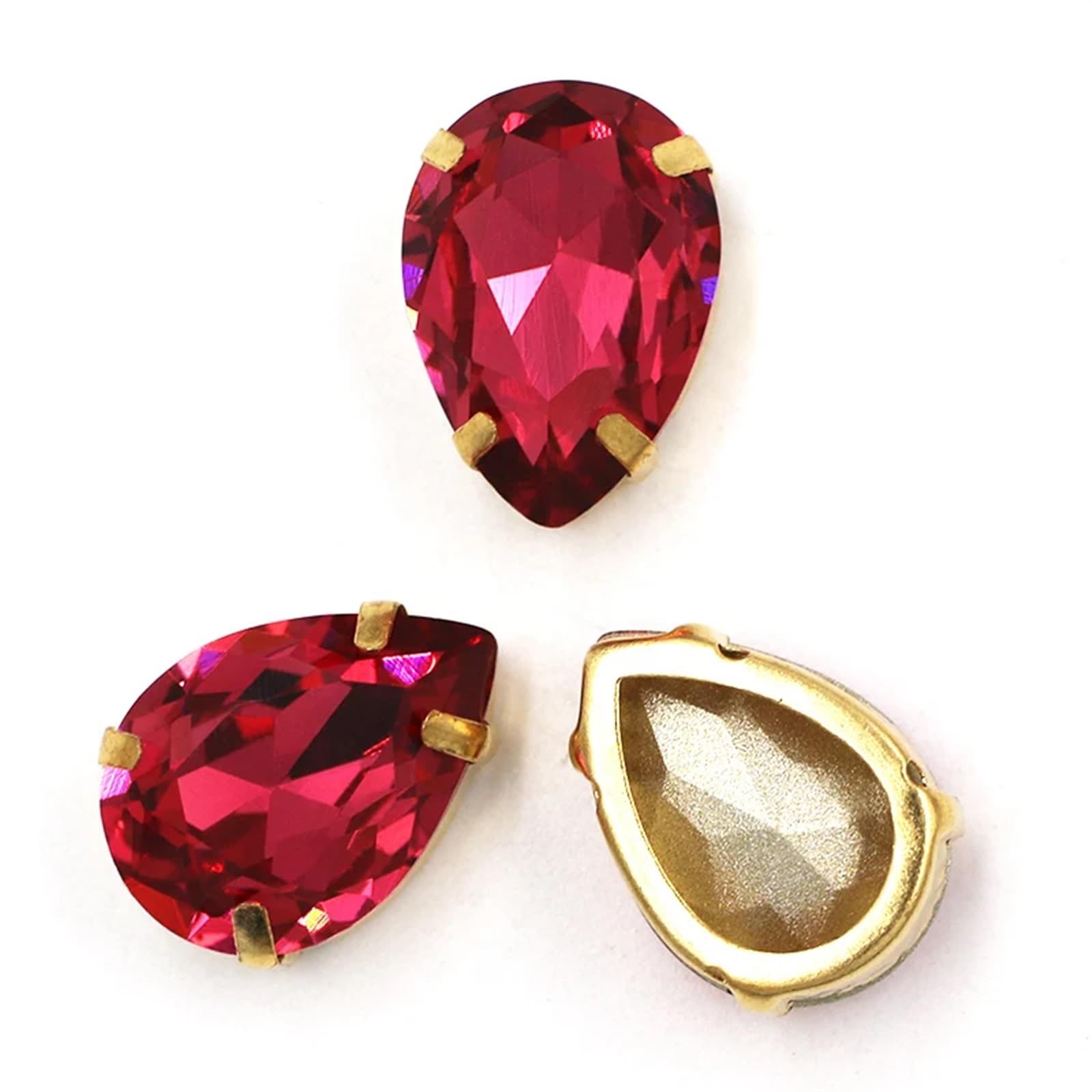 Cyrkonie do przyszywania Arts， Teardrop Glass Stones Sew On DIY Crafts Gold Claw Set Pack Of 12 Multicolor Multiple Sizes(Rose Red,12PCS-20X30MM)