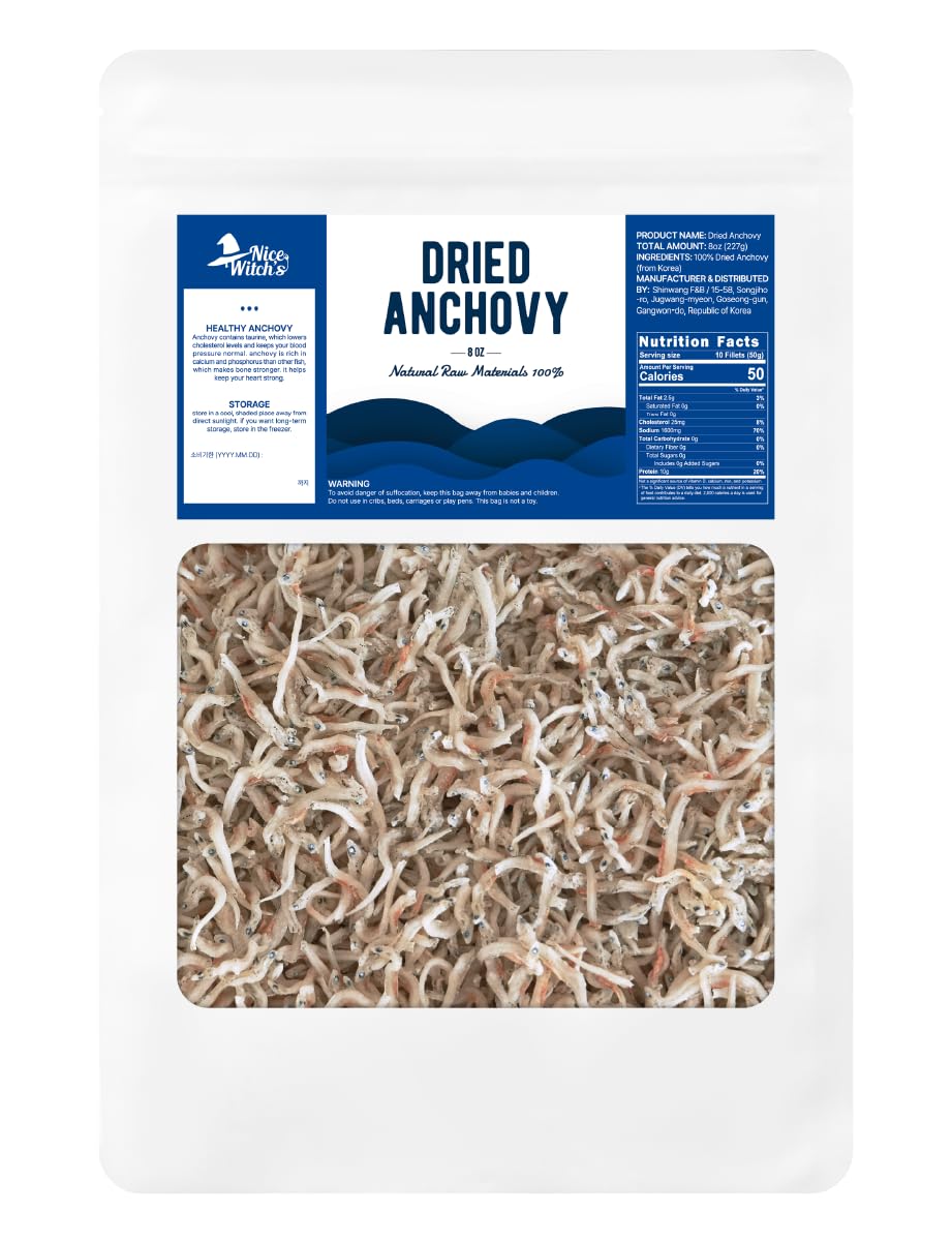 NICE WITCH'S Korean Dried Anchovy 8oz (227g) - Small 지리멸치 for Soup Stock, Broth, Stir-Fry, Banchan & Authentic Korean Cooking