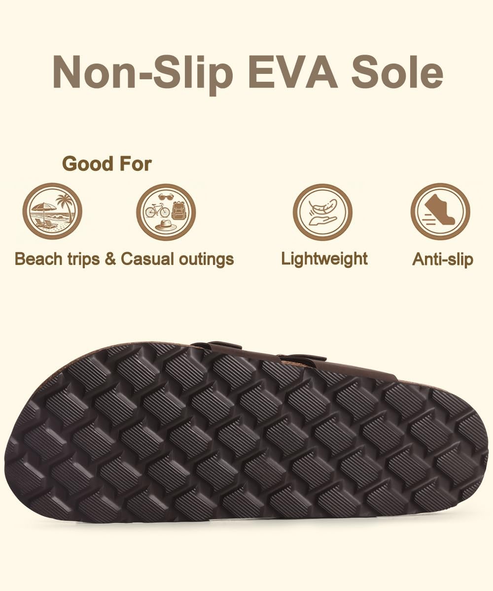 KIDMI Women's Cork Footbed Sandals, Comfortable Summer Slip-On Slides with Adjustable Buckle