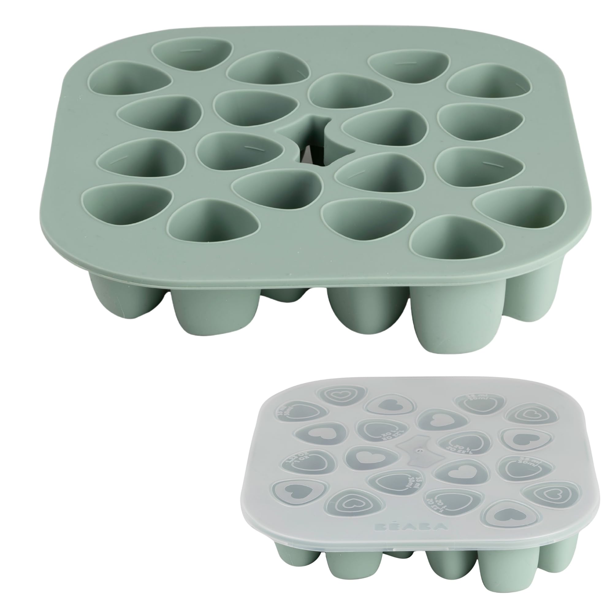 BÉABA, Mini Multiportions Silicone, Qualité Premium, Résistance Thermique Extrême, Four, Micro-onde, Congélateur, 20 Alvéoles Indépendantes, Couvercle Hermétique, 20 x 35 ml, Vert sauge