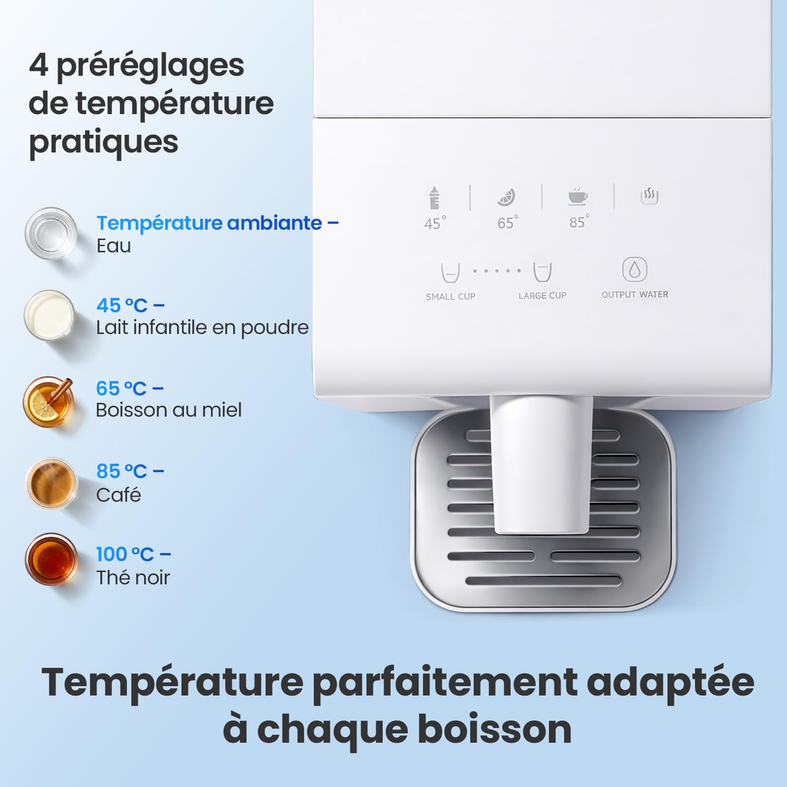Distributeur eau chaude, distributeur instantané avec filtration et chauffage, 3 cartouches filtrantes. Filtrez l'eau pour réduire le calcaire, le chlore, le plomb.