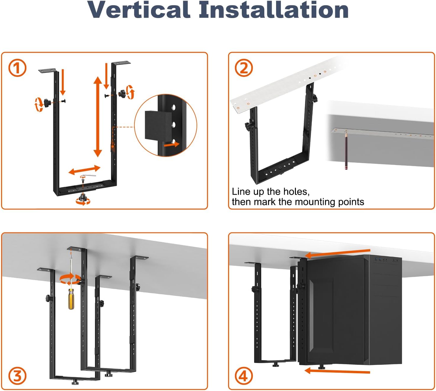 Trin-for-trin-vejledning til vertikal installation af PUTORSEN PC-beslag til underbord